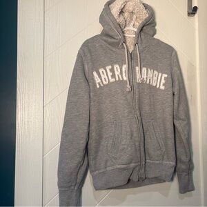 Y2K Abercrombie & Fitch Sherpa-Lined Logo Zip-Up Hoodie 2000’s